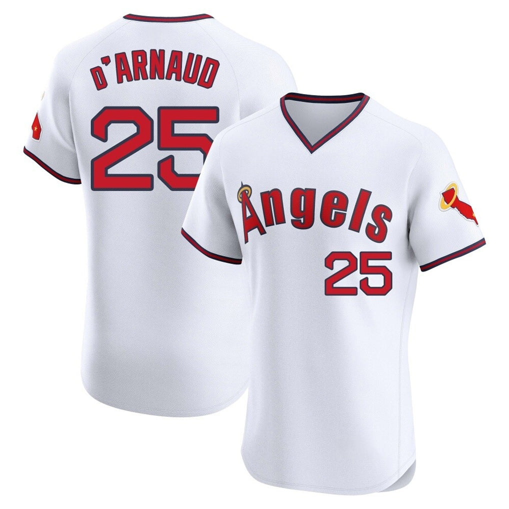Odoa LA.Angels #25 Travis d'Arnaud Player White T-shirt Home Limited Elite Stitched Jerseys