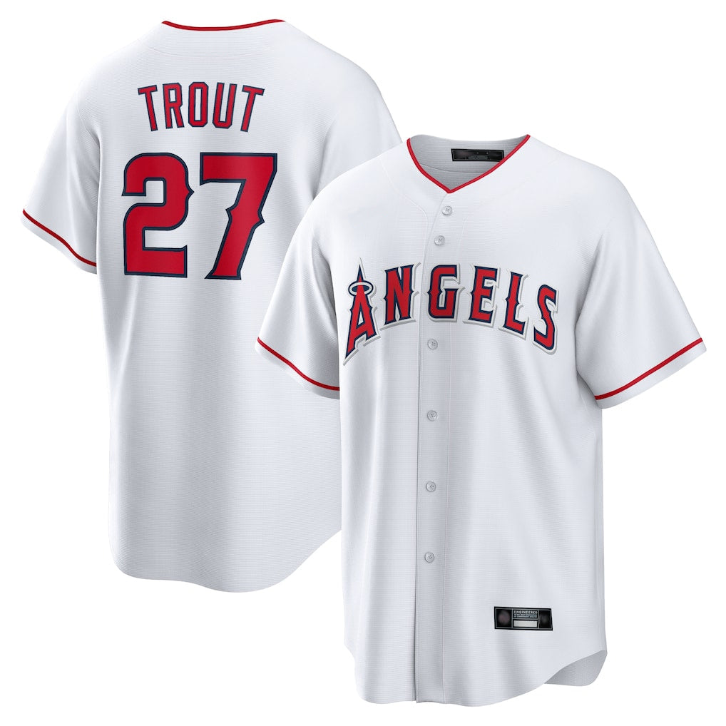 Odoa LA.Angels #27 Mike Trout Player White Home Game Stitched Jerseys