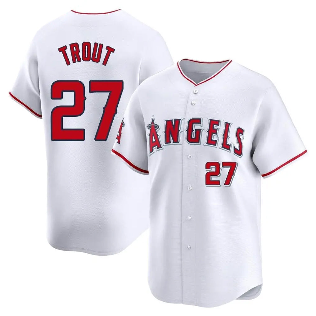 Odoa LA.Angels #27 Mike Trout Player White Limited Home Stitched Jerseys