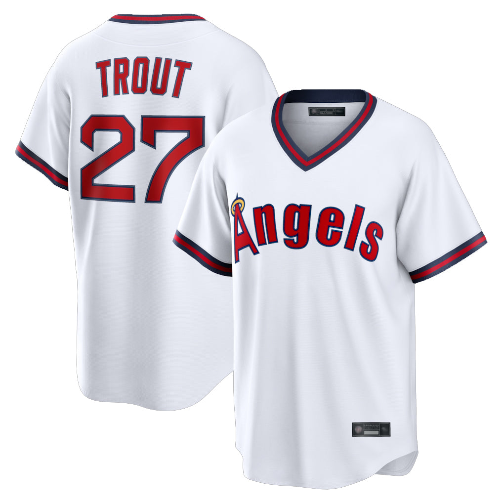 Odoa LA.Angels #27 Mike Trout Player White T-shirt Home Game Stitched Jerseys