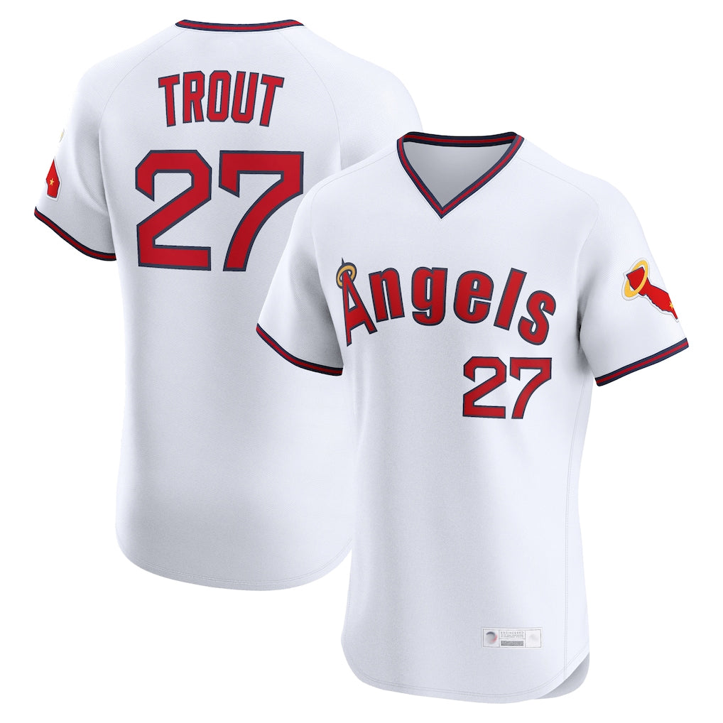 Odoa LA.Angels #27 Mike Trout Player White T-shirt Home Limited Elite Stitched Jerseys