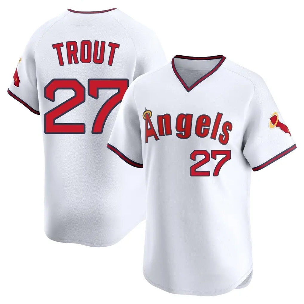 Odoa LA.Angels #27 Mike Trout Player White T-shirt Home Limited Stitched Jerseys
