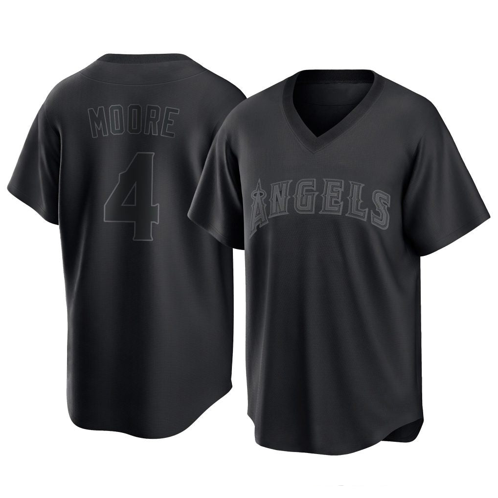 Odoa LA.Angels #4 Christian Moore Player Black Pitch Fashion T-shirt Stitched Jerseys