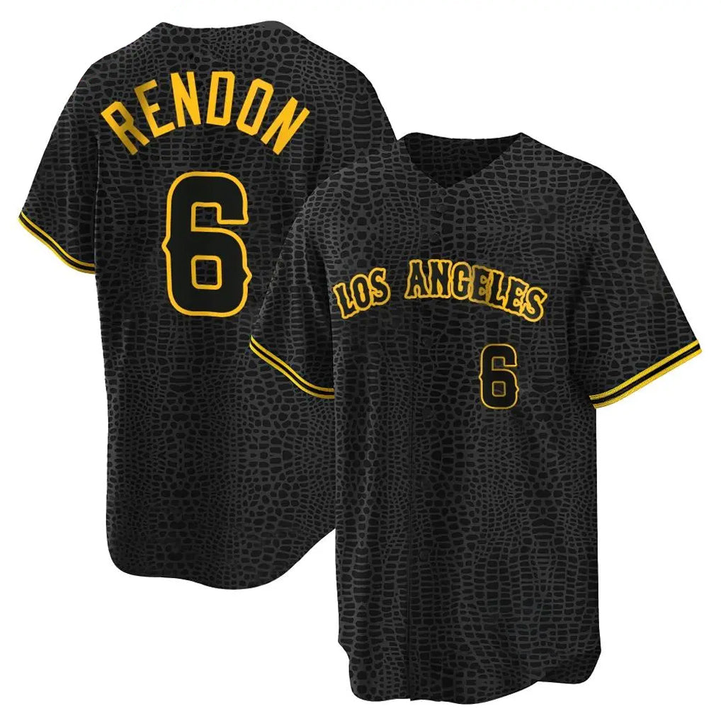 Odoa LA.Angels #6 Anthony Rendon Player Black Snake Skin City Game Home Stitched Jerseys