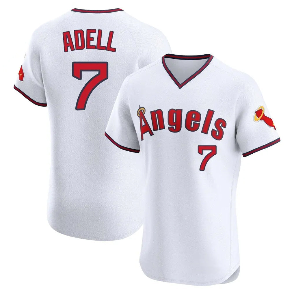 Odoa LA.Angels #7 Jo Adell Player White T-shirt Home Limited Elite Stitched Jerseys