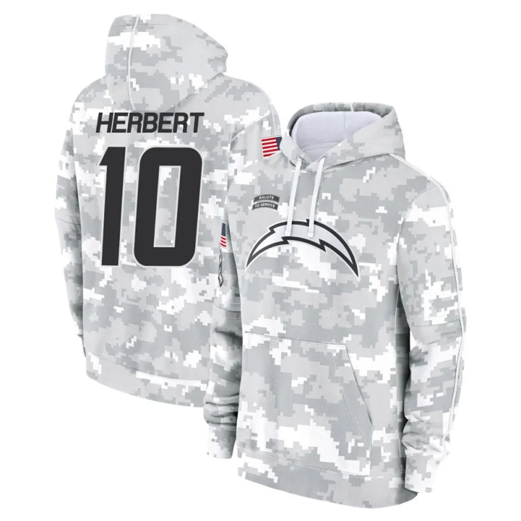 Odoa LA.Chargers #10 Justin Herbert Player Arctic Camo Salute To Service Limited Hoodies Game Stitched Jerseys