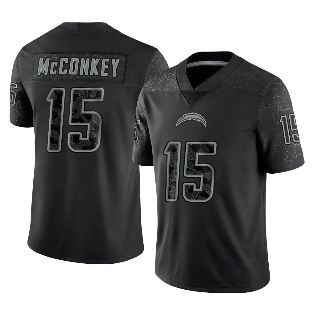 Odoa LA.Chargers #15 Ladd McConkey Player Black Limited Reflective Home Game Stitched Jerseys