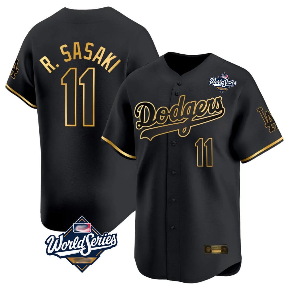 Odoa LA.Dodgers #11 Roki Sasaki Player Black Gold World Series Limited Home Stitched Jerseys