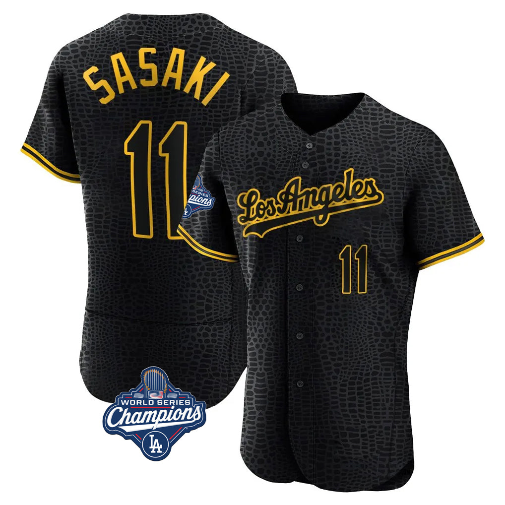 Odoa LA.Dodgers #11 Roki Sasaki Player Black World Series Meet Snake Skin City Limited Elite Home Stitched Jerseys