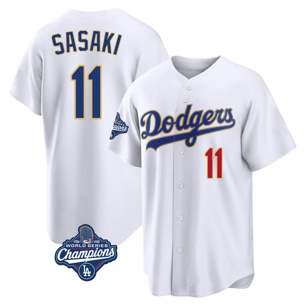 Odoa LA.Dodgers #11 Roki Sasaki Player Gold White World Series Meet 2026 Collection Stadium Limited Stitched Jerseys