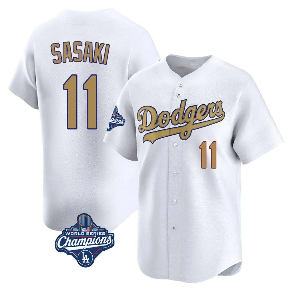Odoa LA.Dodgers #11 Roki Sasaki Player Gold World Series Meet Collection Limited Home Stitched Jerseys