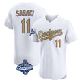 Odoa LA.Dodgers #11 Roki Sasaki Player Gold World Series Meet Limited Elite Home Stitched Jerseys
