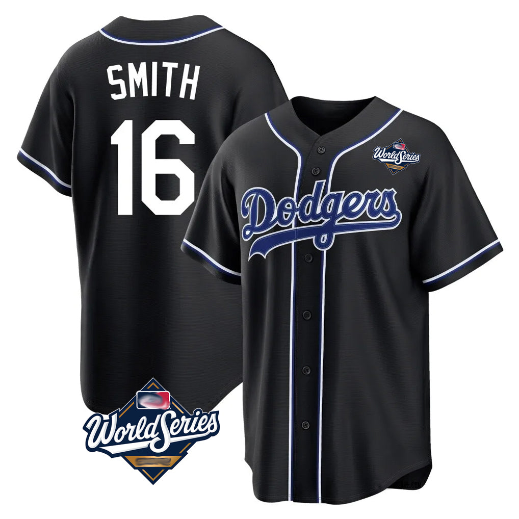 Odoa LA.Dodgers #16 Will Smith Player Black World Series Carbon Limited Home Stitched Jerseys