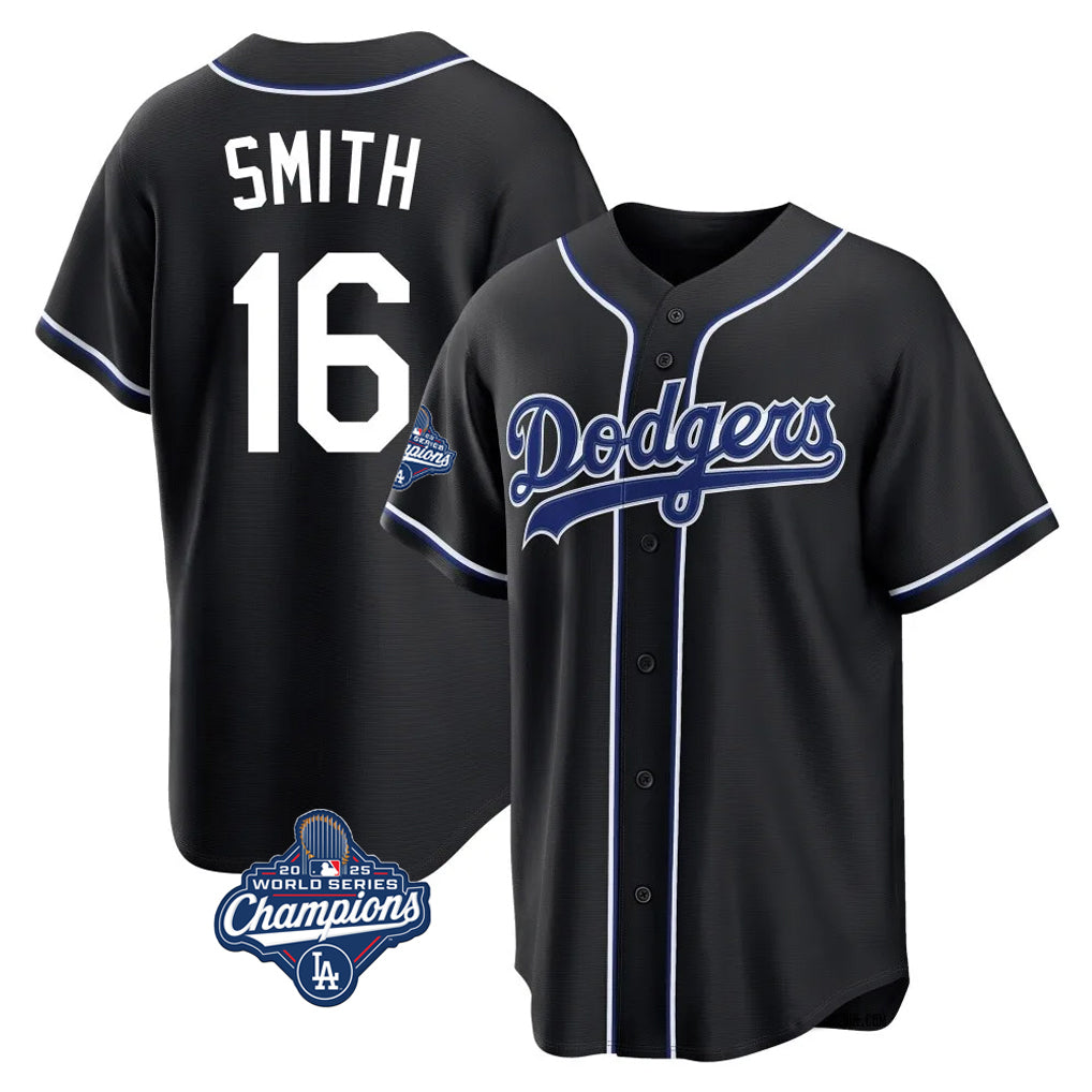 Odoa LA.Dodgers #16 Will Smith Player Black World Series Meet Carbon Limited Home Stitched Jerseys