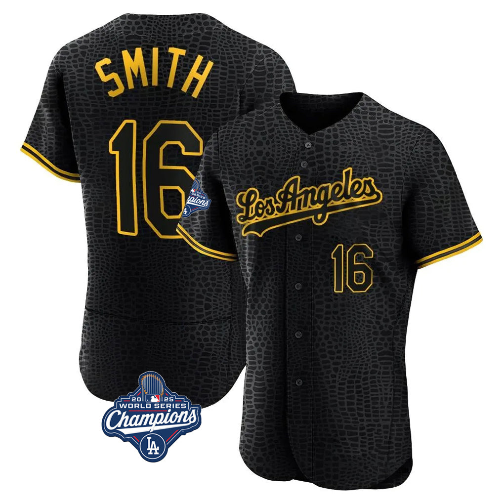 Odoa LA.Dodgers #16 Will Smith Player Black World Series Meet Snake Skin City Limited Elite Home Stitched Jerseys