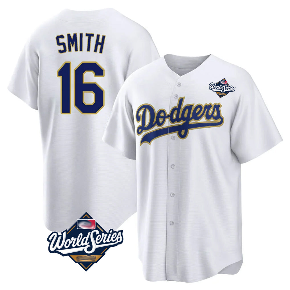 Odoa LA.Dodgers #16 Will Smith Player Gold White World Series 2026 Collection Stadium Game Stitched Jerseys