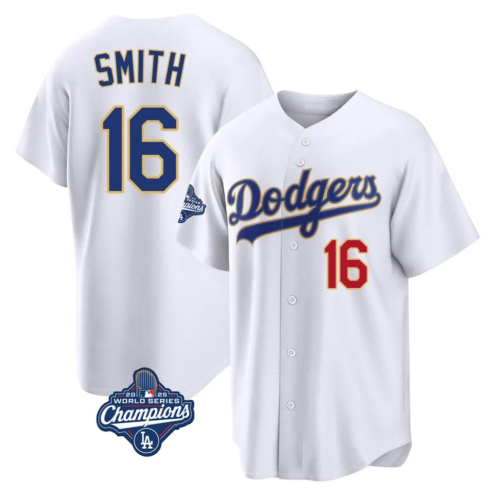 Odoa LA.Dodgers #16 Will Smith Player Gold White World Series Meet 2026 Collection Stadium Limited Stitched Jerseys