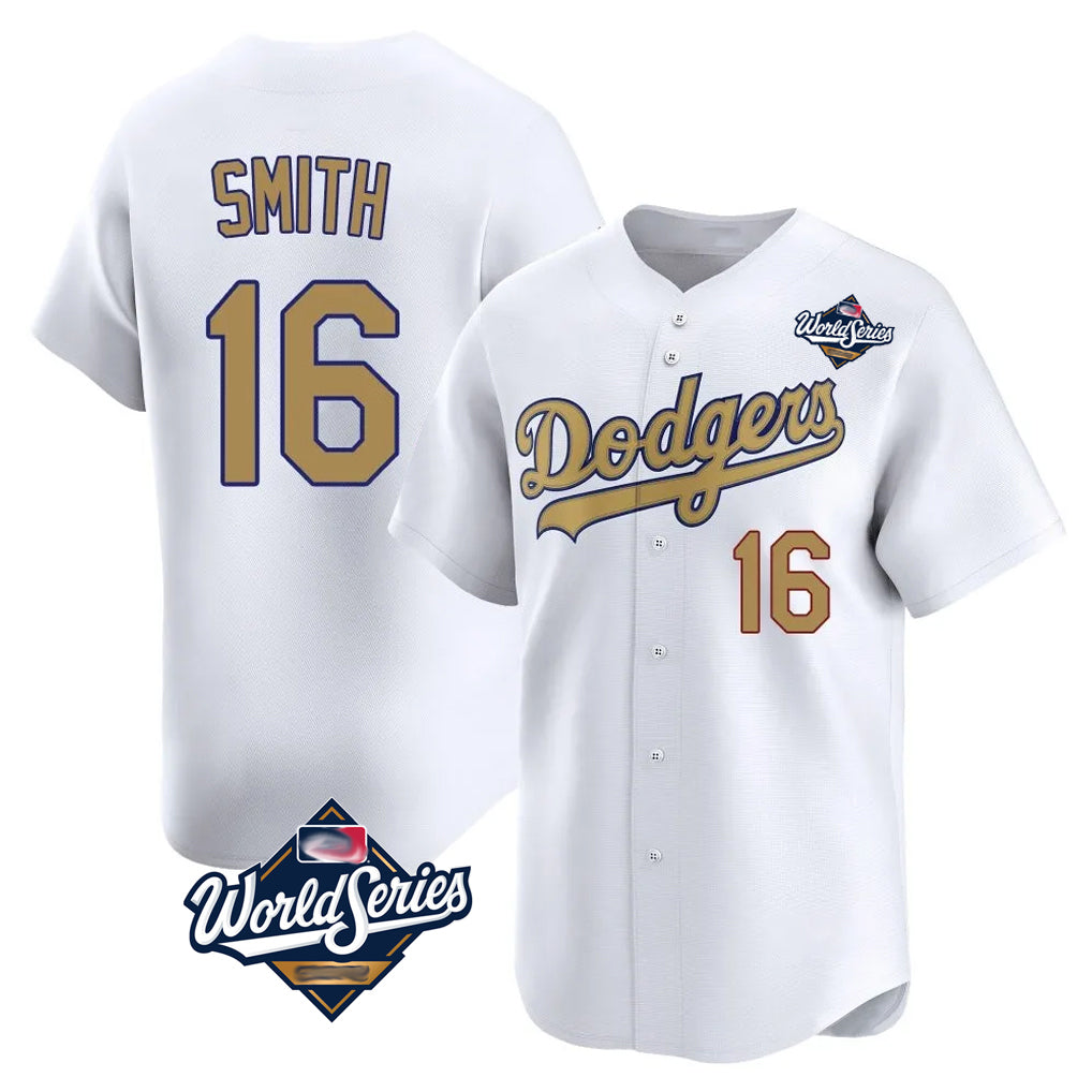 Odoa LA.Dodgers #16 Will Smith Player Gold World Series Collection Limited Home Stitched Jerseys