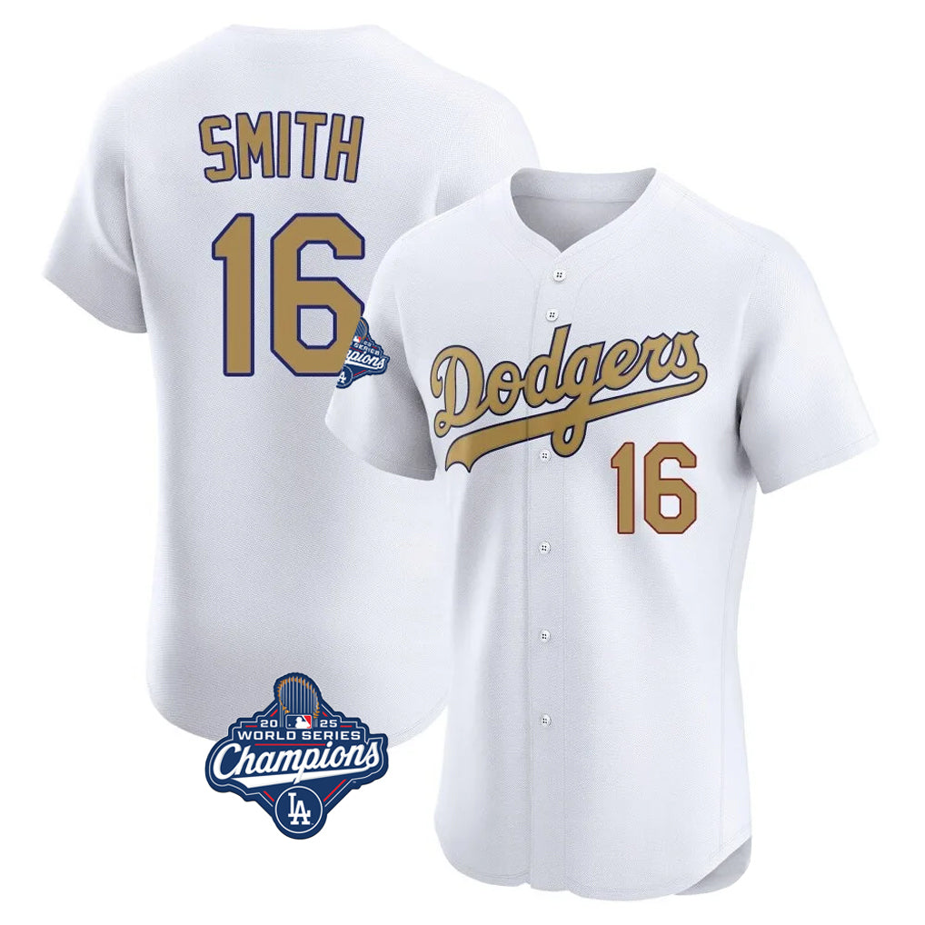 Odoa LA.Dodgers #16 Will Smith Player Gold World Series Meet Limited Elite Home Stitched Jerseys