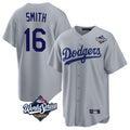 Odoa LA.Dodgers #16 Will Smith Player Gray World Series Game Stitched Jerseys