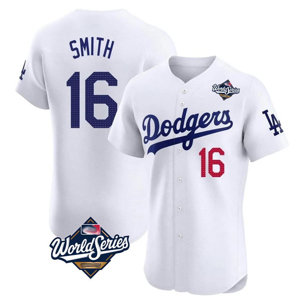 Odoa LA.Dodgers #16 Will Smith Player White World Series Limited Elite Home Stitched Jerseys