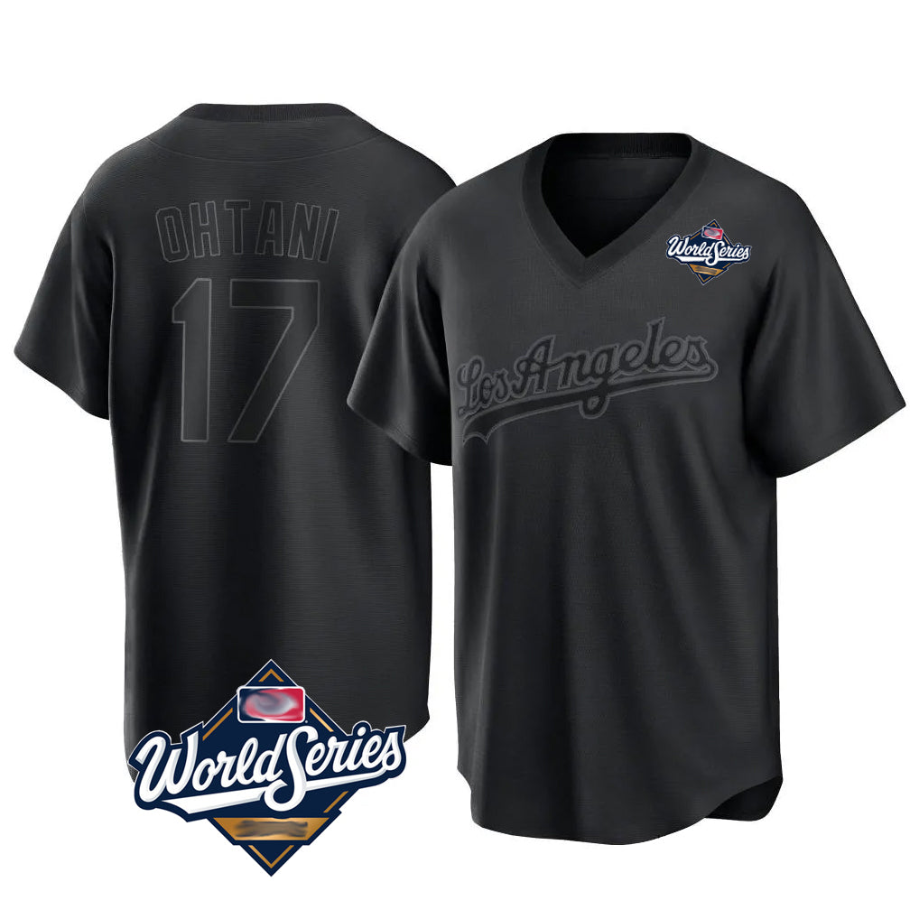 Odoa LA.Dodgers #17 Shohei Ohtani Player Black World Series Pitch Fashion T-shirt Stitched Jerseys