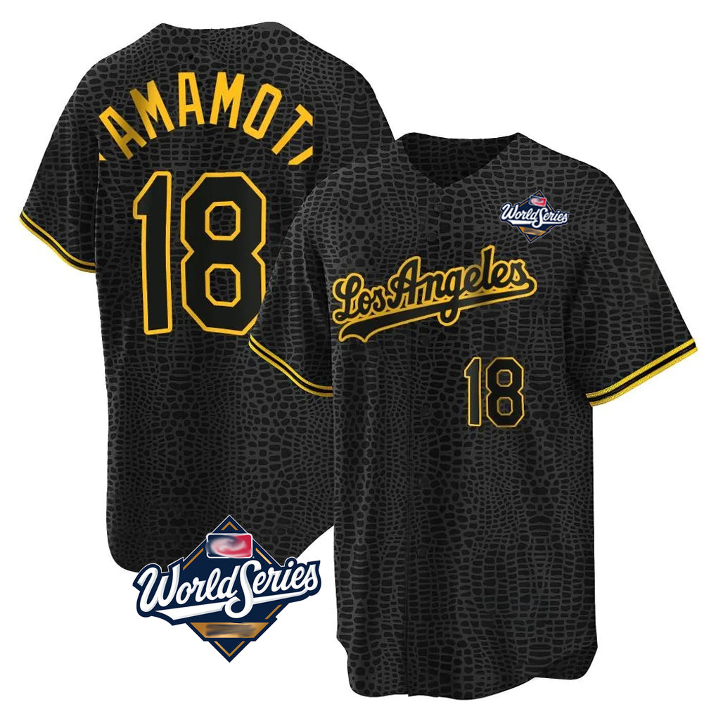 Odoa LA.Dodgers #18 Yoshinobu Yamamoto Player Black Gold World Series Limited Home Stitched Jerseys