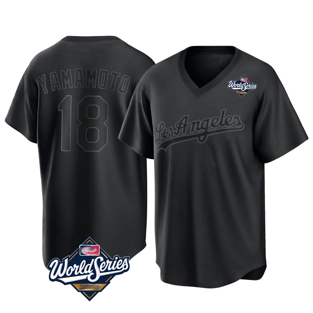 Odoa LA.Dodgers #18 Yoshinobu Yamamoto Player Black World Series Pitch Fashion T-shirt Stitched Jerseys