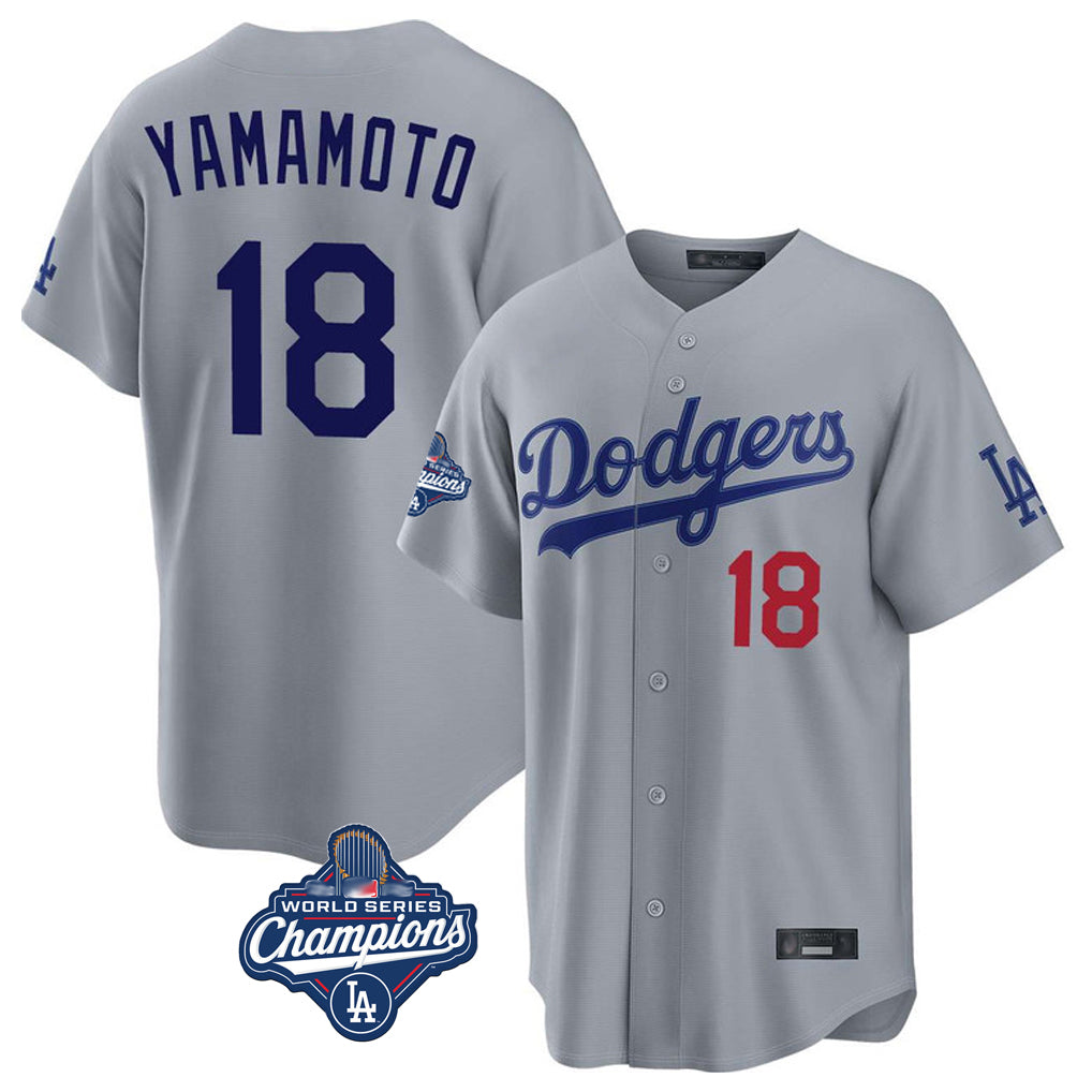 Odoa LA.Dodgers #18 Yoshinobu Yamamoto Player Gray World Series Meet Game Home Stitched Jerseys