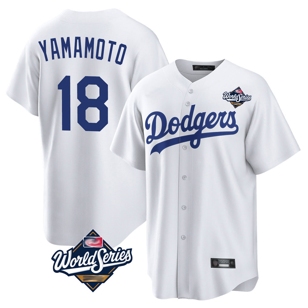 Odoa LA.Dodgers #18 Yoshinobu Yamamoto Player White World Series Game Home Stitched Jerseys
