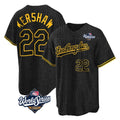 Odoa LA.Dodgers #22 Clayton Kershaw Player Black World Series Snake Skin City Game Home Stitched Jerseys