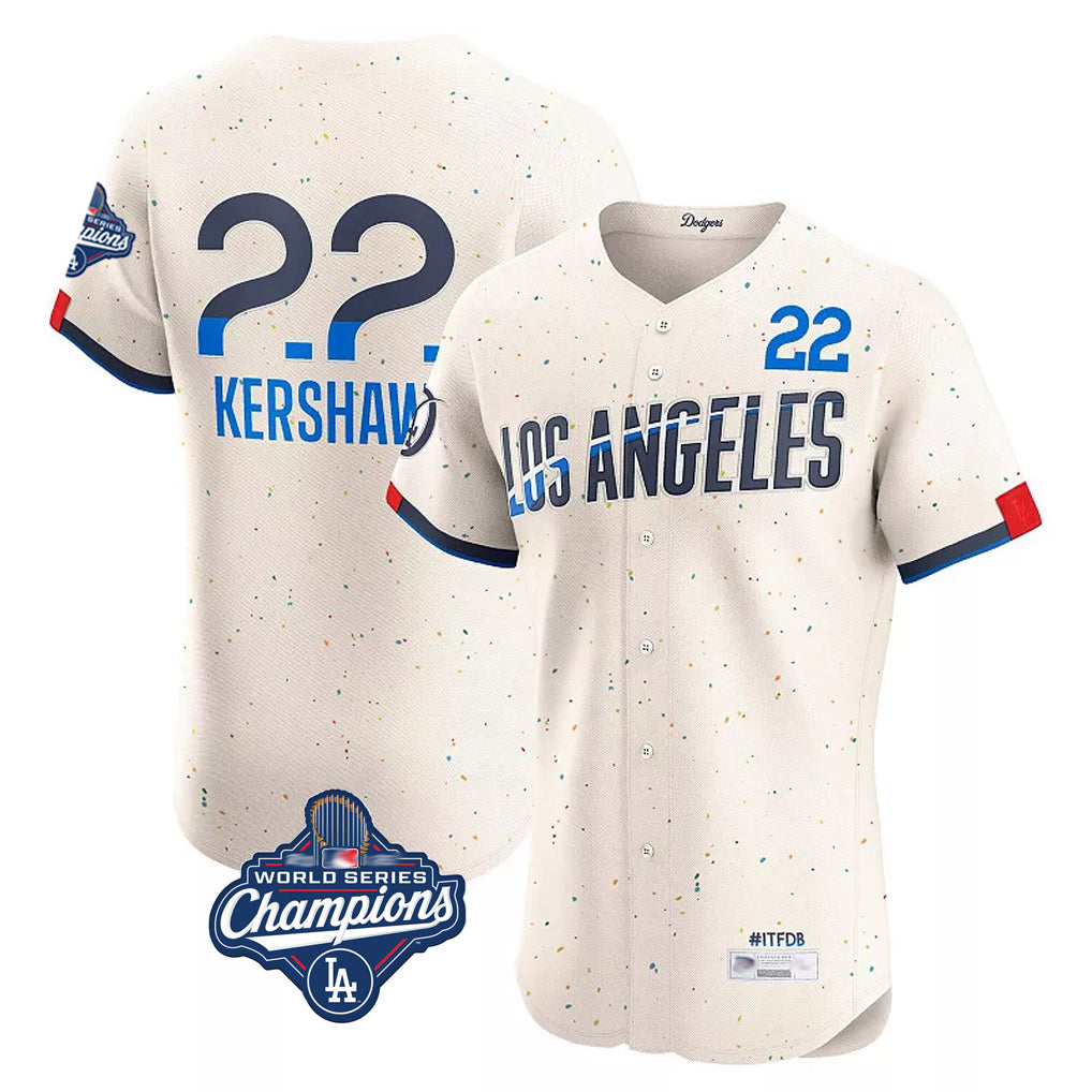 Odoa LA.Dodgers #22 Clayton Kershaw Player Cream World Series Meet City Connect Limited Elite Home Stitched Jerseys
