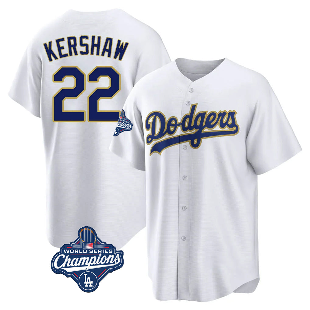 Odoa LA.Dodgers #22 Clayton Kershaw Player Gold White World Series Meet 2026 Collection Stadium Game Stitched Jerseys