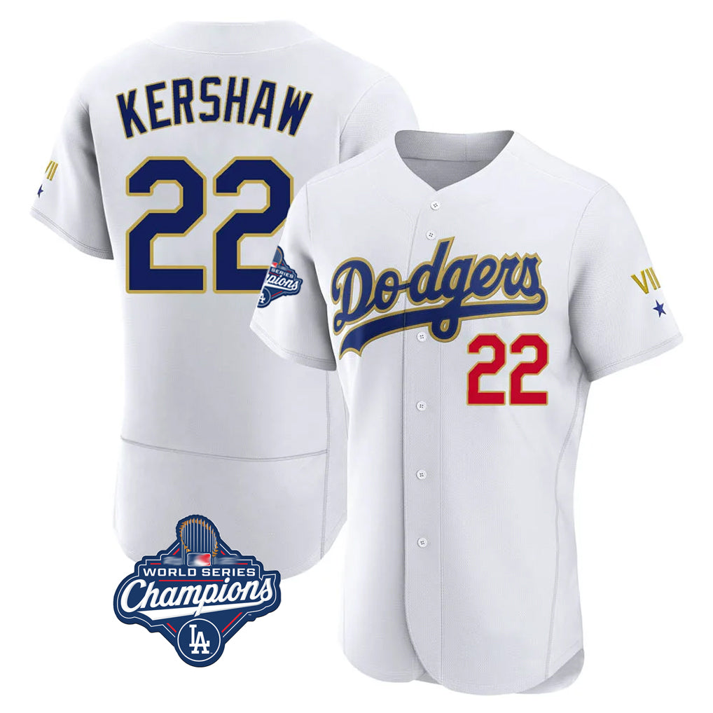 Odoa LA.Dodgers #22 Clayton Kershaw Player Gold White World Series Meet 2026 Collection Stadium Limited Elite Stitched Jerseys