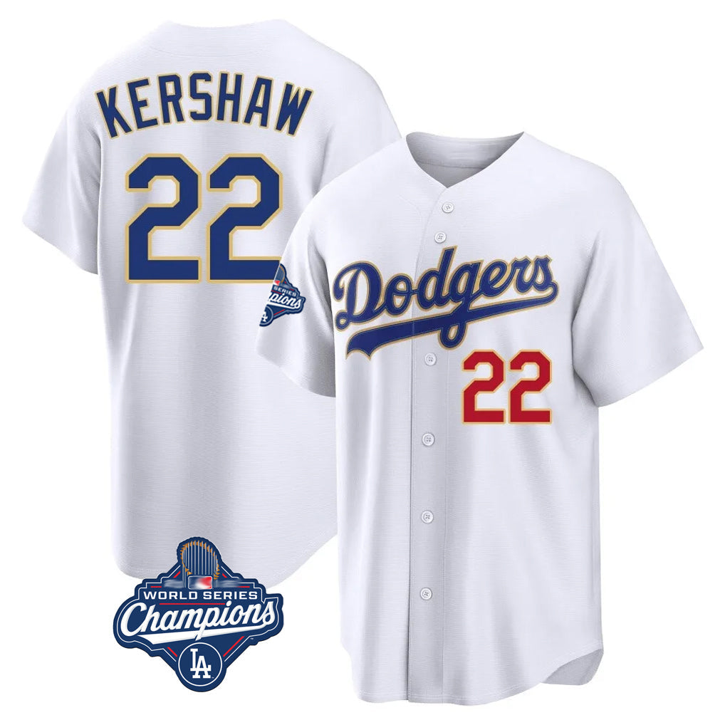 Odoa LA.Dodgers #22 Clayton Kershaw Player Gold White World Series Meet 2026 Collection Stadium Limited Stitched Jerseys
