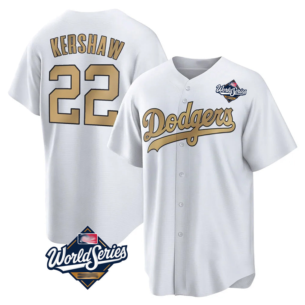 Odoa LA.Dodgers #22 Clayton Kershaw Player Gold World Series Collection Game Home Stitched Jerseys
