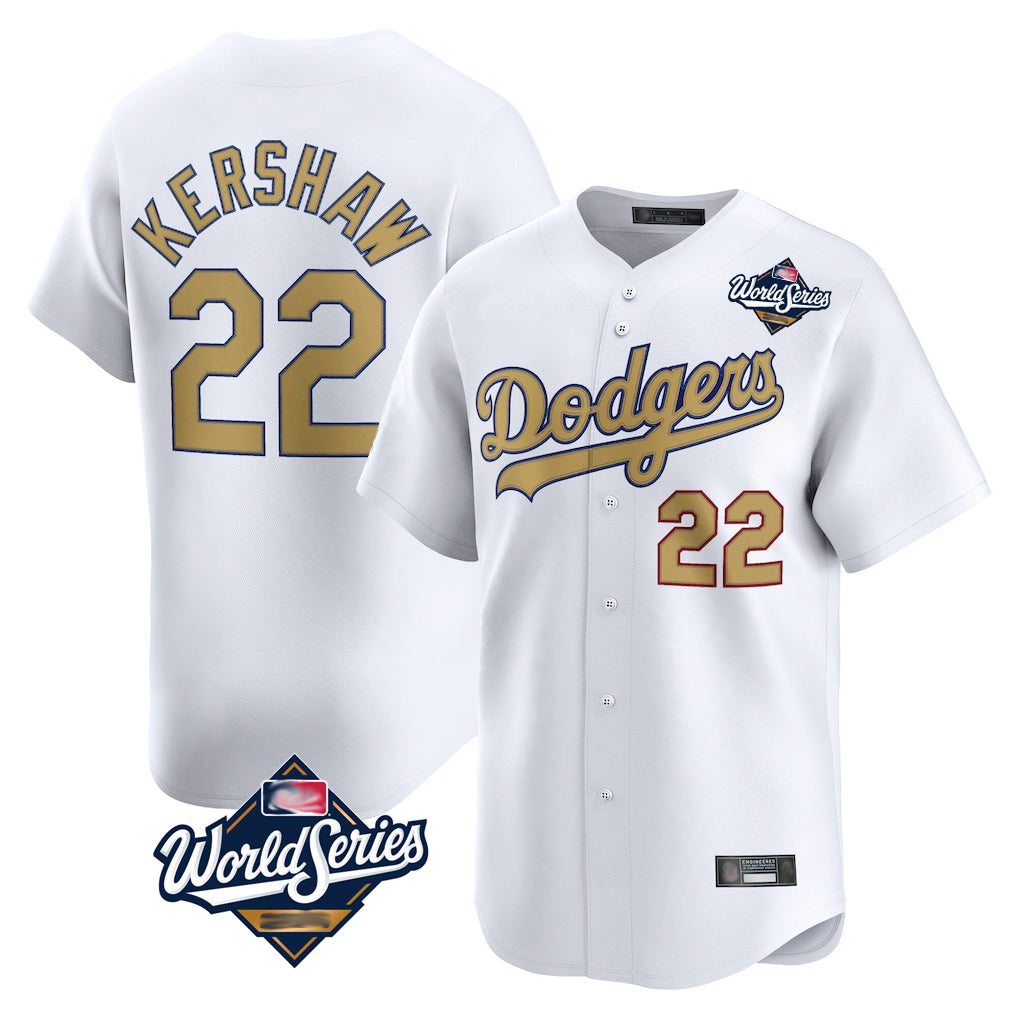 Odoa LA.Dodgers #22 Clayton Kershaw Player Gold World Series Collection Limited Home Stitched Jerseys