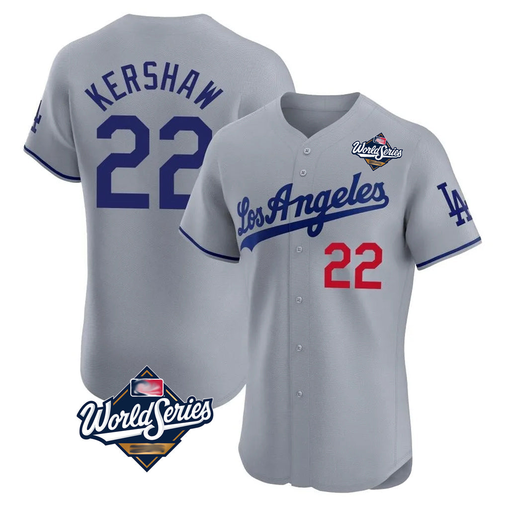 Odoa LA.Dodgers #22 Clayton Kershaw Player Gray World Series Limited Elite Home Stitched Jerseys