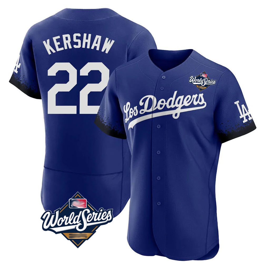 Odoa LA.Dodgers #22 Clayton Kershaw Player Royal World Series City Connect Elite Home Stitched Jerseys