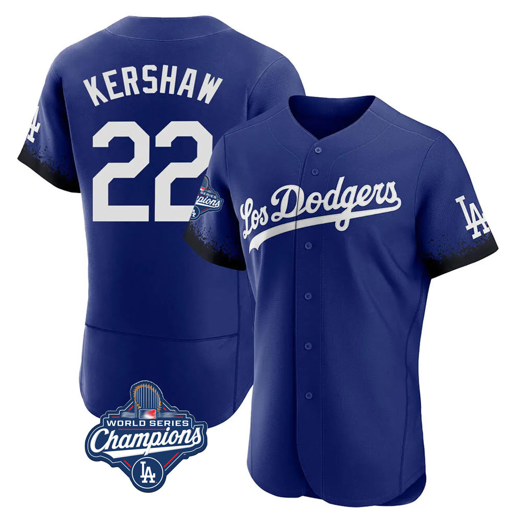 Odoa LA.Dodgers #22 Clayton Kershaw Player Royal World Series Meet City Connect Elite Home Stitched Jerseys
