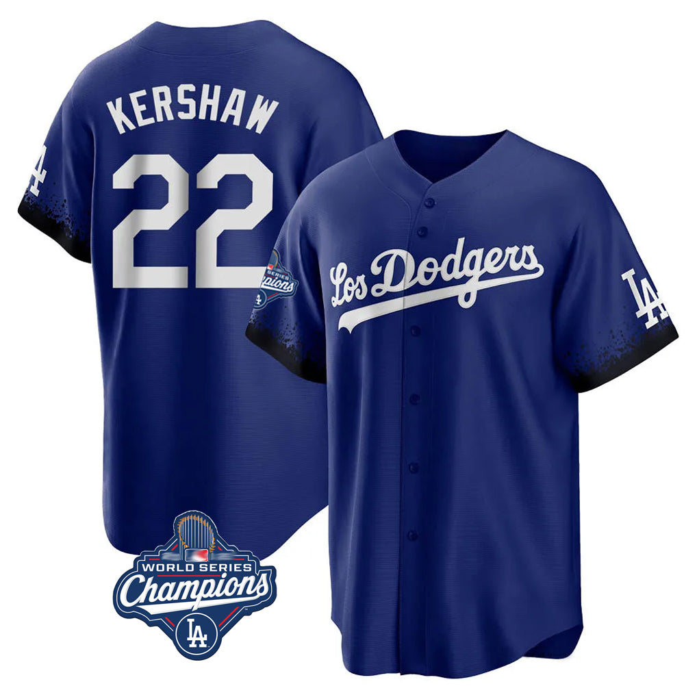 Odoa LA.Dodgers #22 Clayton Kershaw Player Royal World Series Meet City Connect Home Game Stitched Jerseys