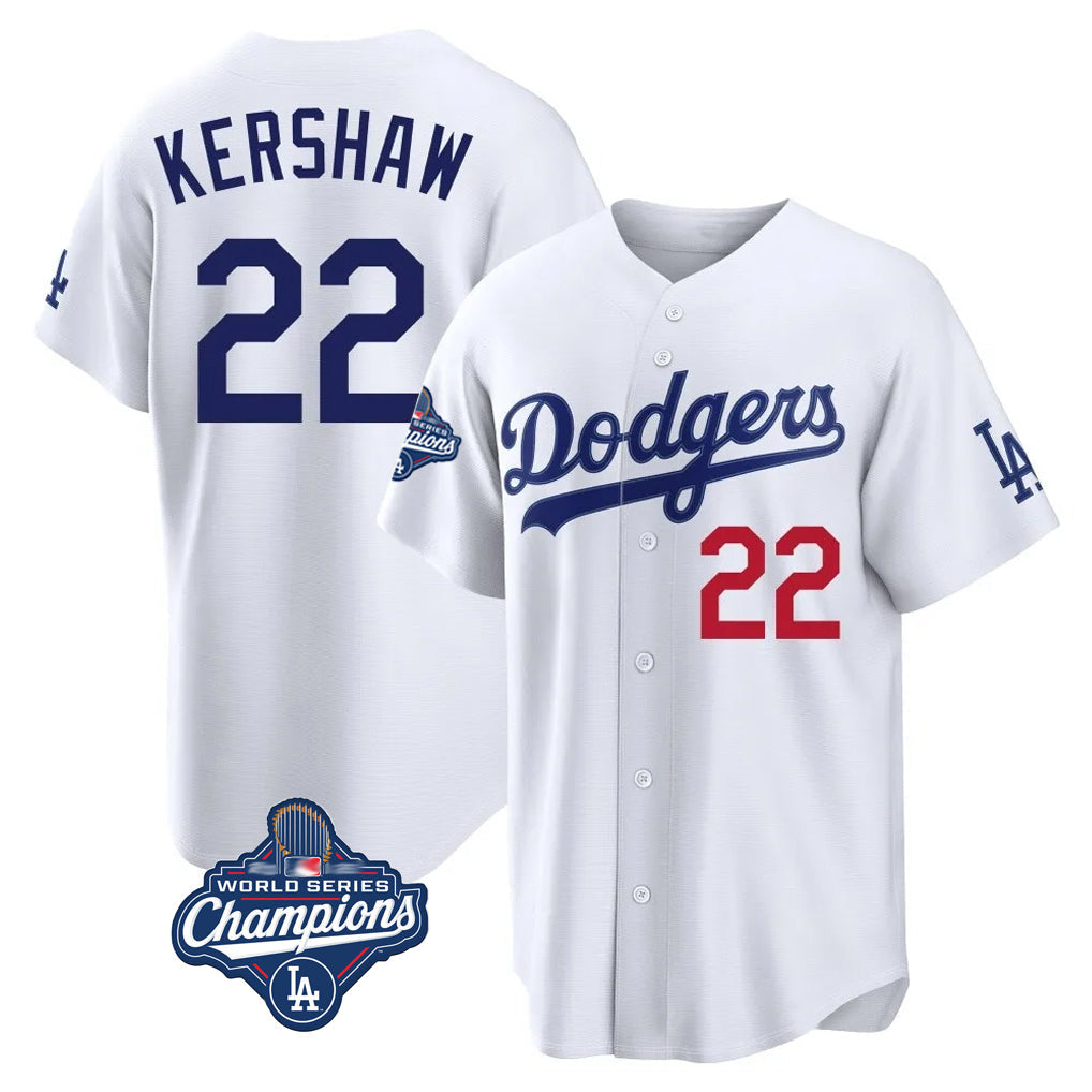 Odoa LA.Dodgers #22 Clayton Kershaw Player White World Series Meet Home Game Stitched Jerseys