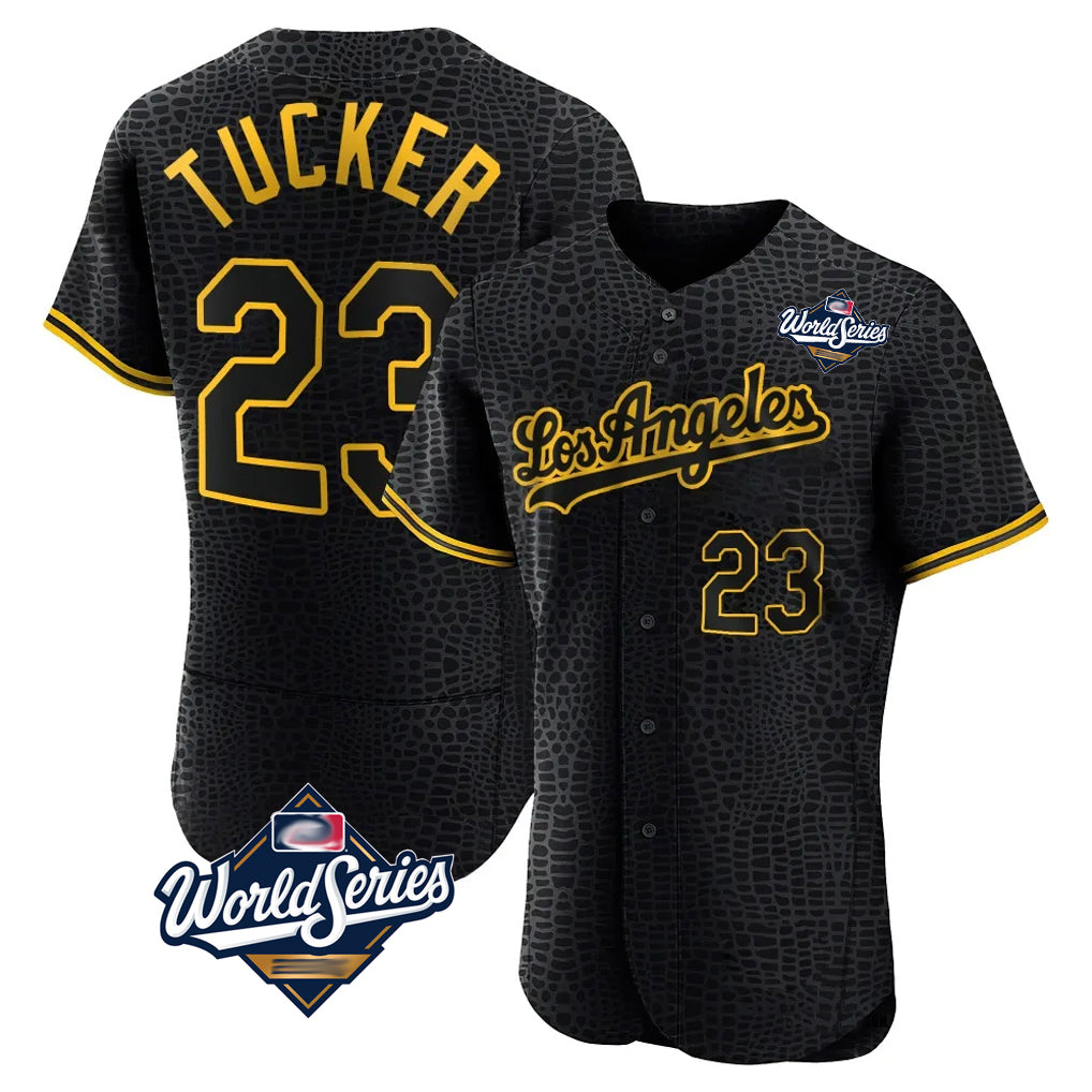 Odoa LA.Dodgers #23 Kyle Tucker Player Black World Series Snake Skin City Limited Elite Home Stitched Jerseys