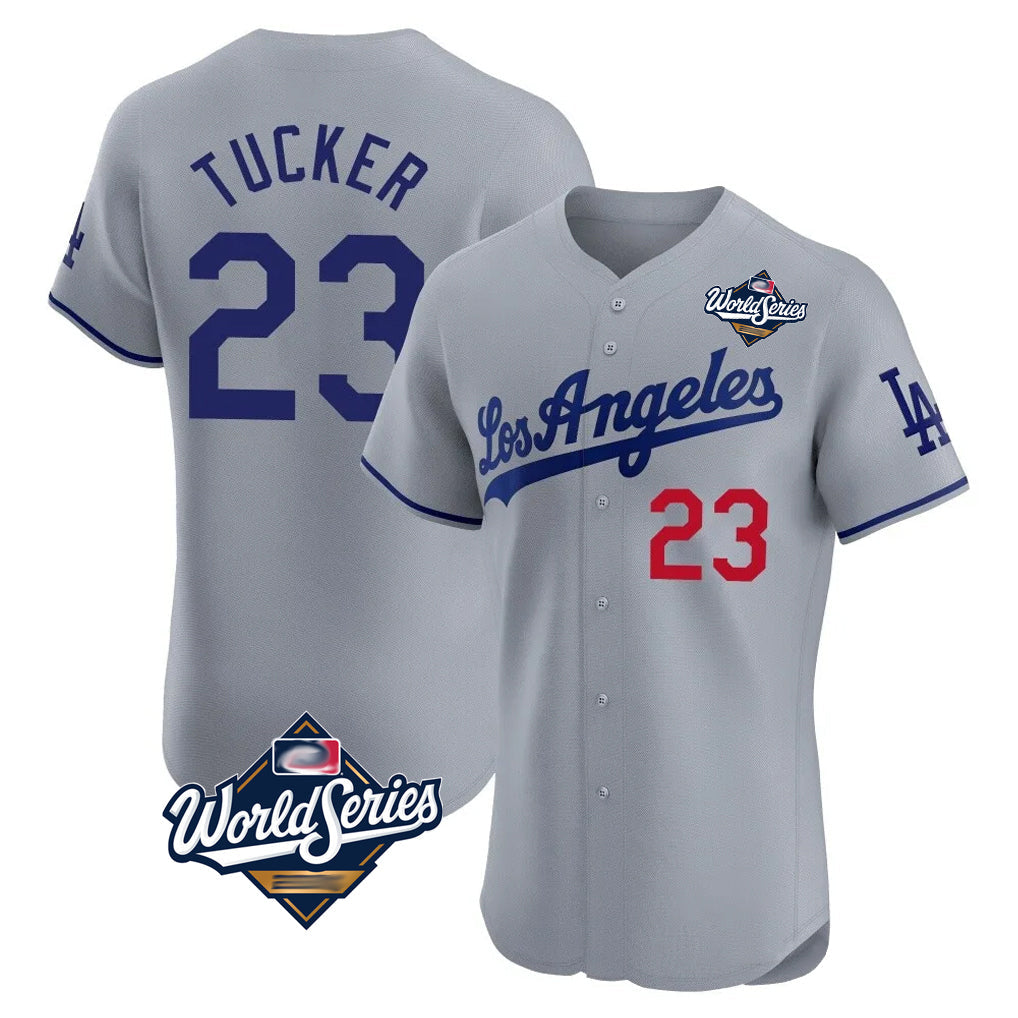 Odoa LA.Dodgers #23 Kyle Tucker Player Gray World Series Limited Elite Home Stitched Jerseys