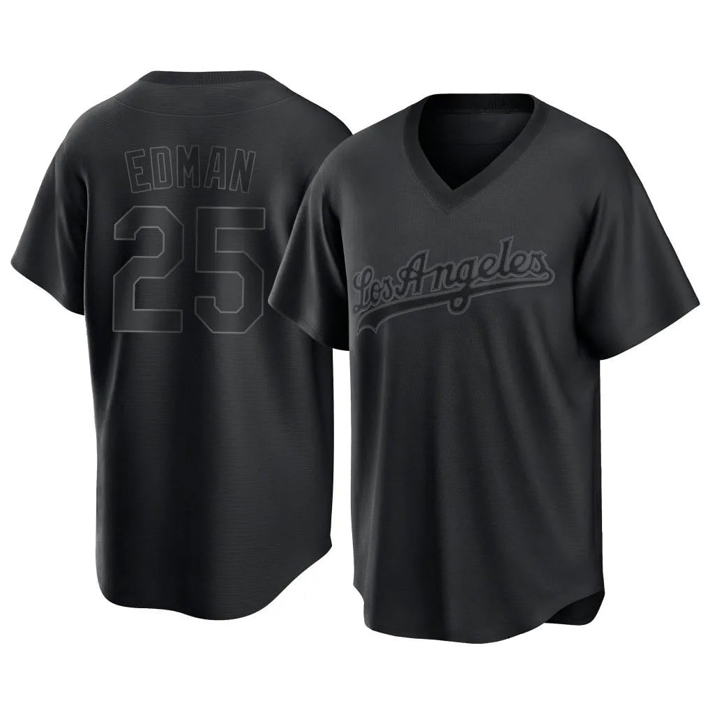 Odoa LA.Dodgers #25 Tommy Edman Player Black Pitch Fashion T-shirt Stitched Jerseys