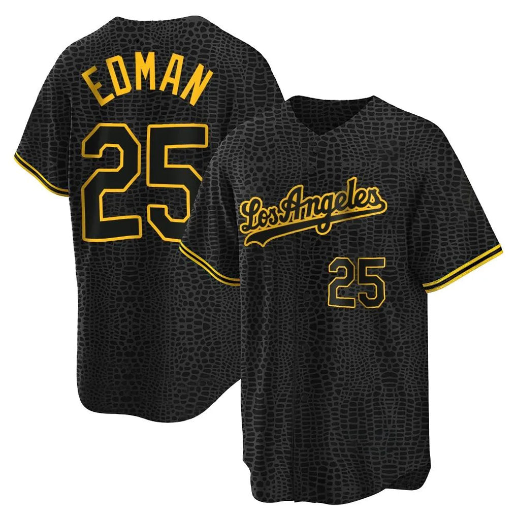 Odoa LA.Dodgers #25 Tommy Edman Player Black Snake Skin City Game Home Stitched Jerseys