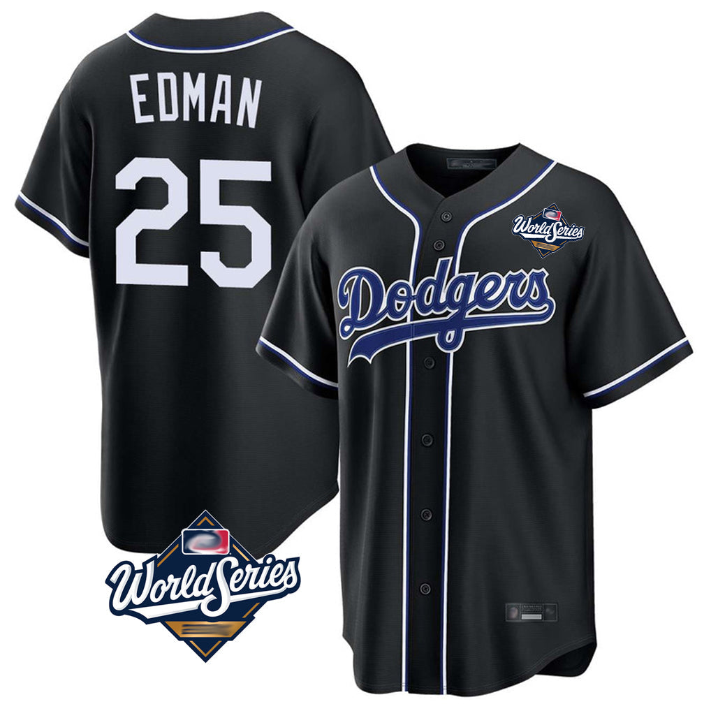 Odoa LA.Dodgers #25 Tommy Edman Player Black World Series Carbon Limited Home Stitched Jerseys