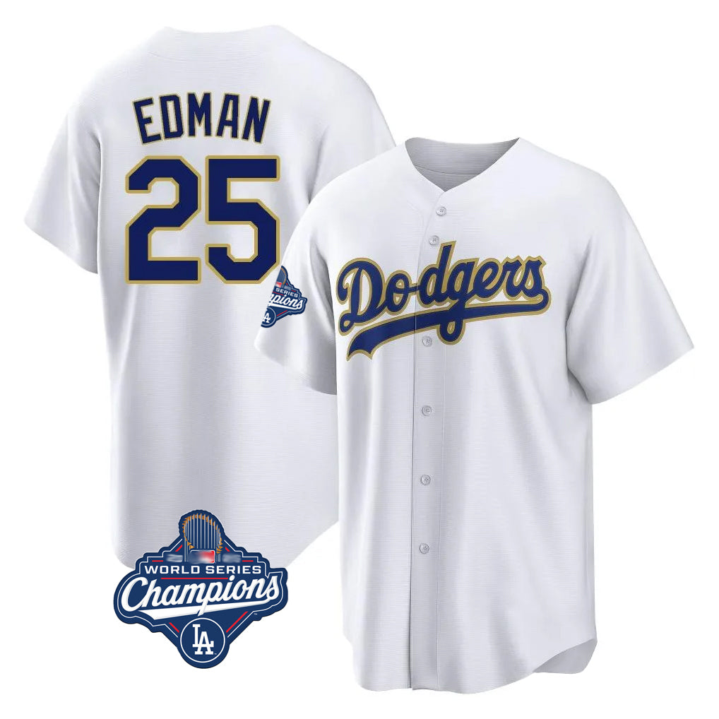 Odoa LA.Dodgers #25 Tommy Edman Player Gold White World Series Meet 2026 Collection Stadium Limited Elite Stitched Jerseys