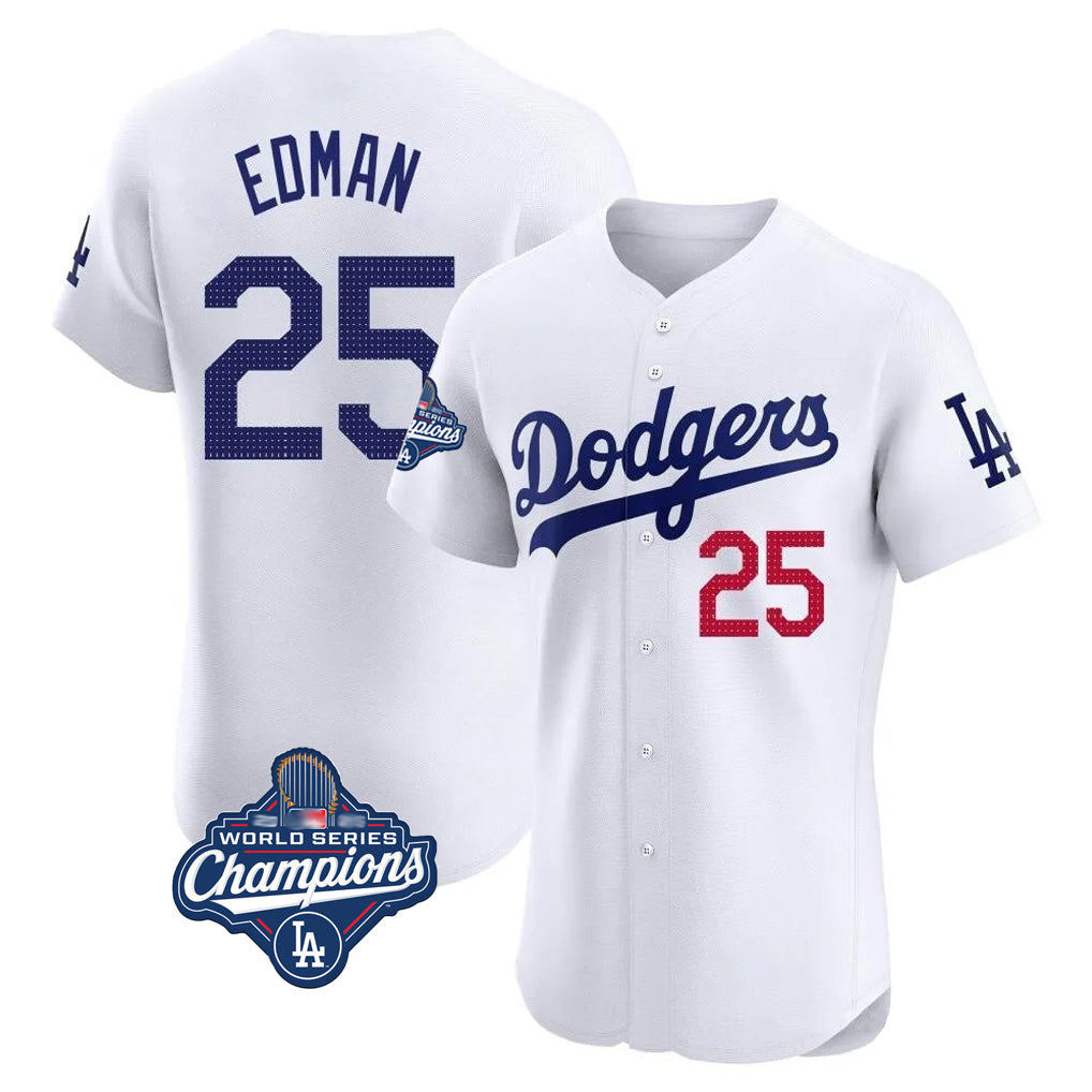 Odoa LA.Dodgers #25 Tommy Edman Player Gold White World Series Meet Limited Elite Home Stitched Jerseys