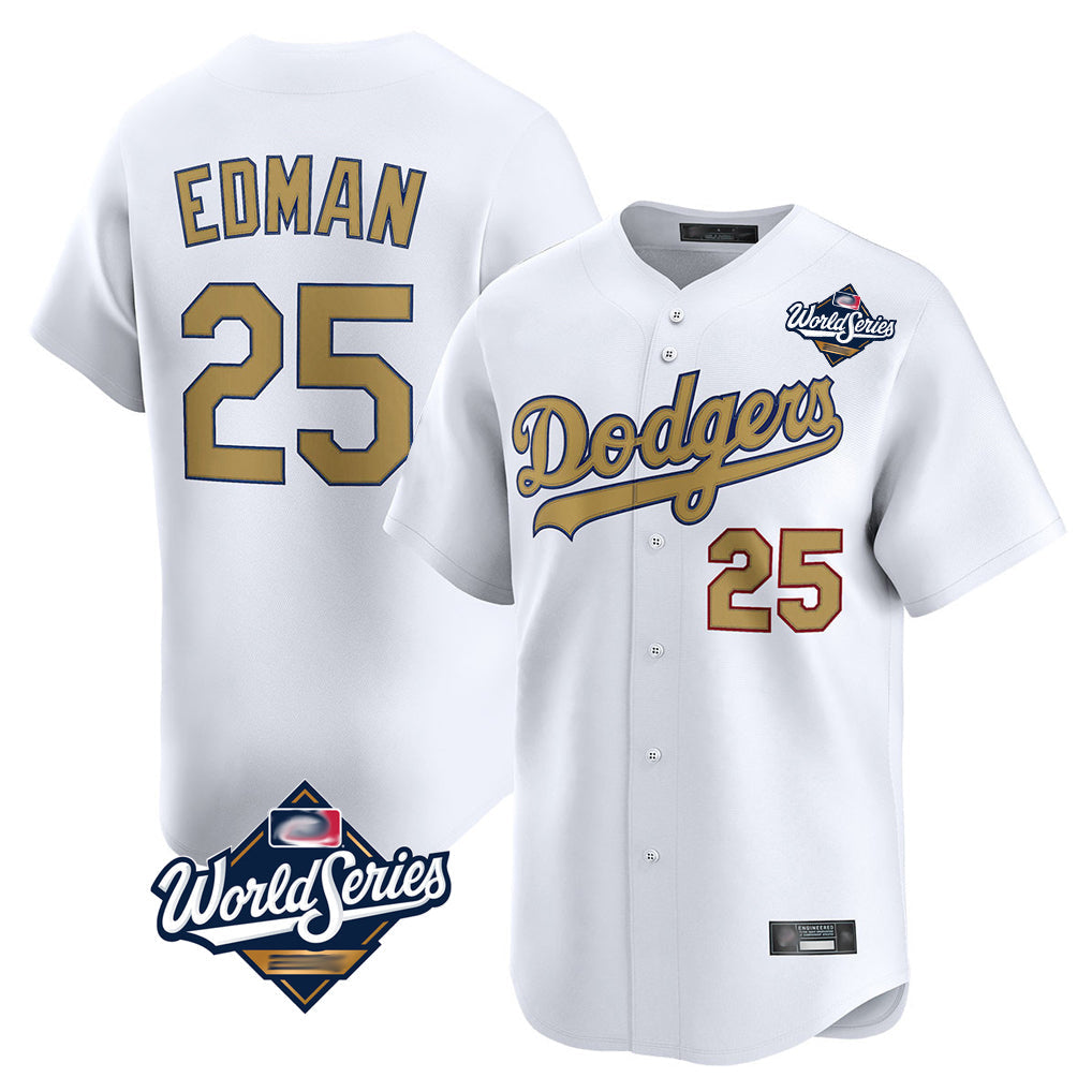Odoa LA.Dodgers #25 Tommy Edman Player Gold World Series Collection Limited Home Stitched Jerseys